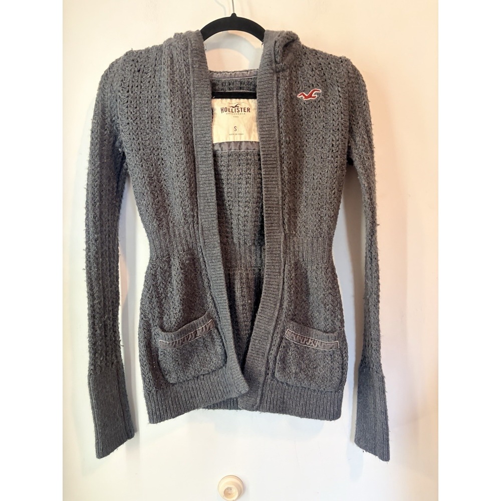 Y2K Hollister Cardigan Womens S Gray Chunky Knit Cowl Neck Mall Goth Cozy Boho